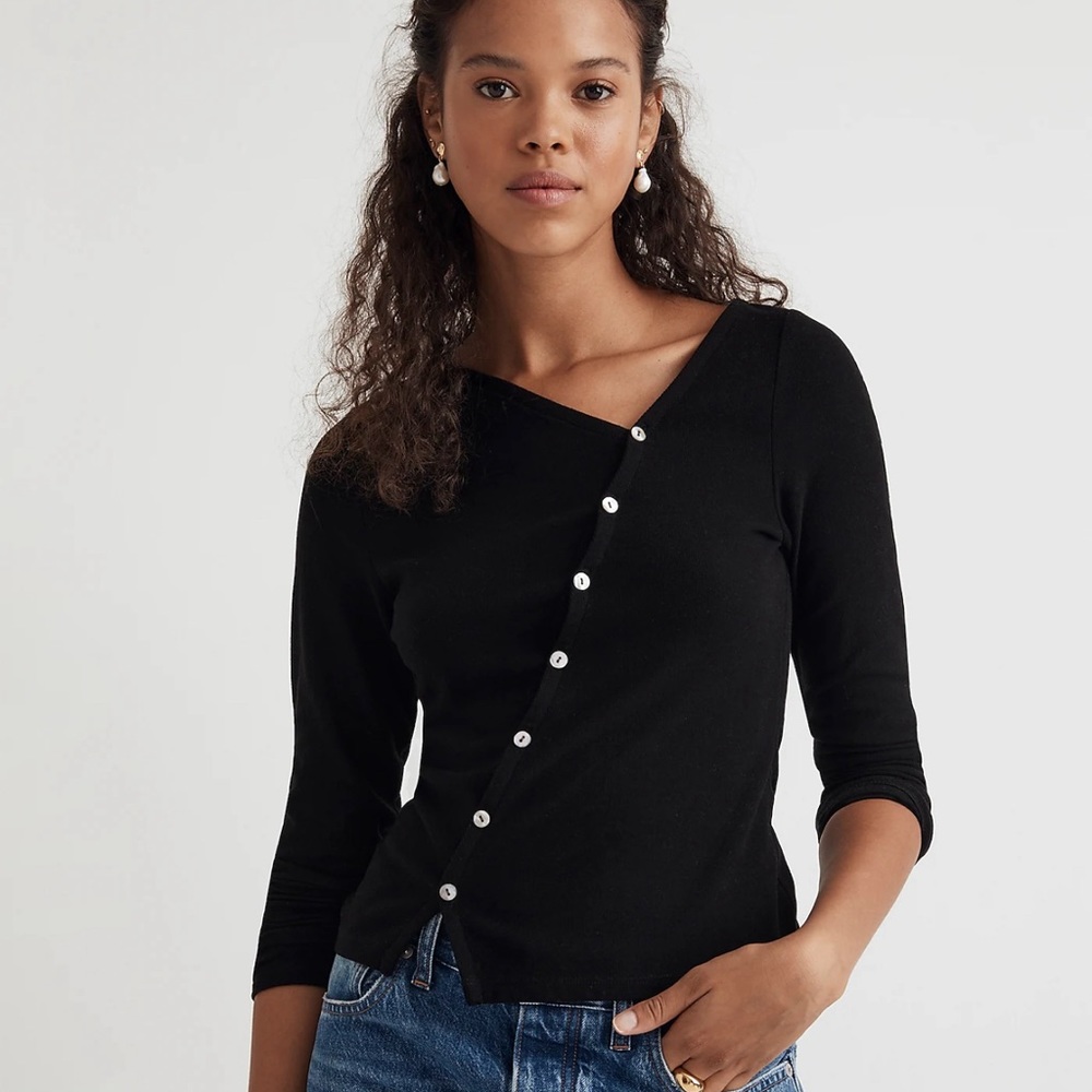 Madewell Asymmetrical Button-Front Black Cardigan Sweater Size XXS - Picture 3 of 6